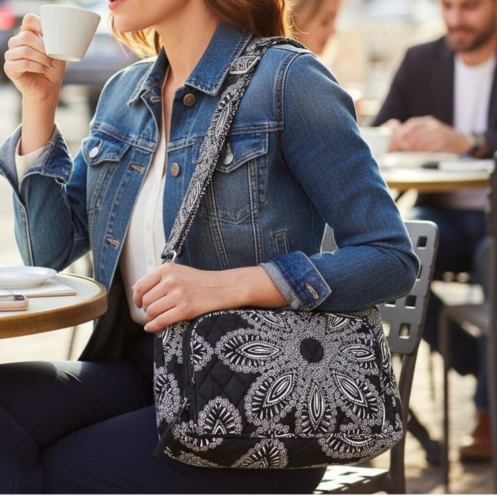 NWT Vera Bradley Little Hipster Blanco Bouquet Crossbody Bag Retired Black White